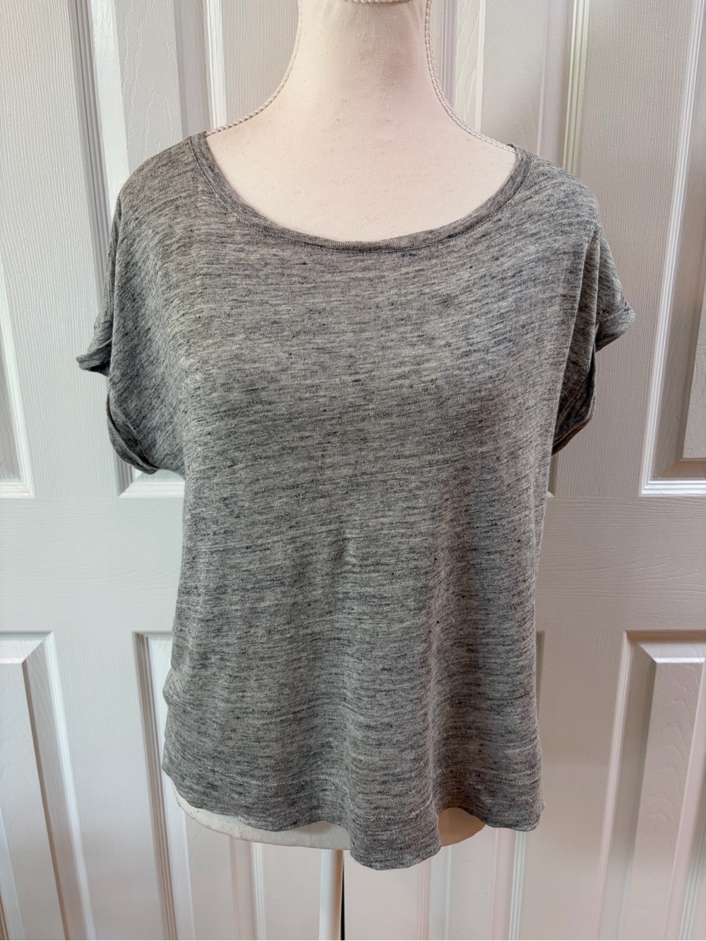 J Crew Point Sur Gray Linen Roll Cuff Tee